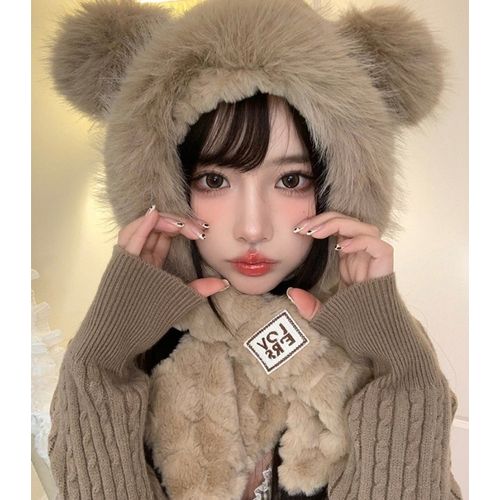 Cute Autumn And Winter Plush Hat, New Plush Scarf, Thickened One-Piece Scarf, Women'S Cycling Warm Ear Protection Hat