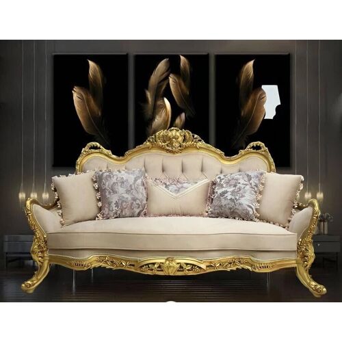 Salon Louis XV rose/doré Canapé, 2 fauteuils, table basse marbre + tapis offert