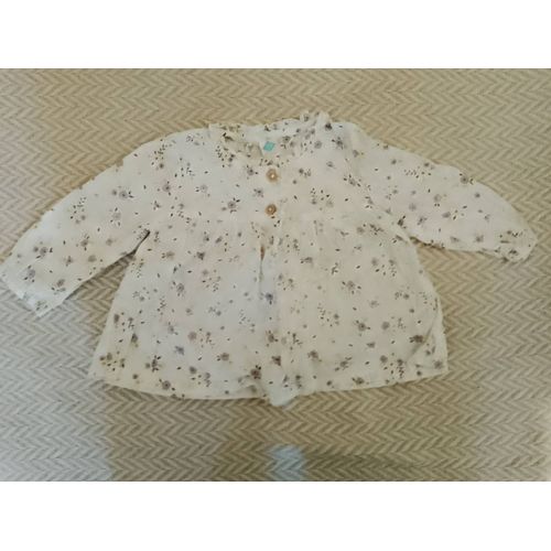 Top Blanc Fleurs Violettes 6 Mois Tex Baby.