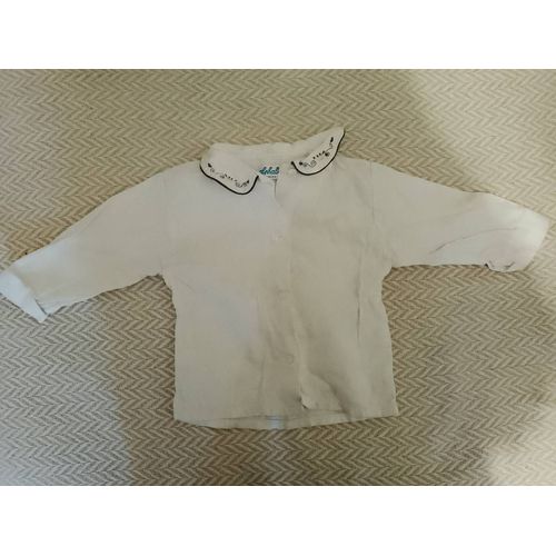 Top Blanc Col Broderie Bleu 12 Mois Alphabet Duguy.