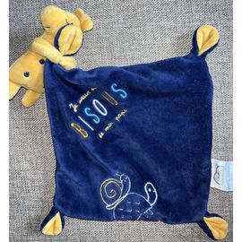 Doudou girafe mouchoir jaune bleu marine Mots D¿enfants mouchoir Je veux des bisous de mon papa peluche jouet bébé 