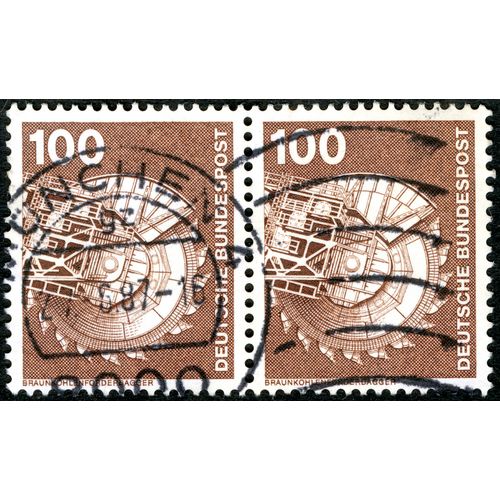 Deux Timbres Oblitérés Deutsche Bundespost, Braunkohlenforderbagger, 100