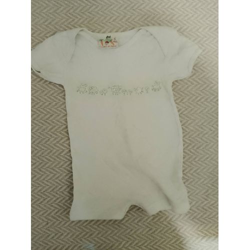 Combinaison Blanche Motifs Cousus Verts 6 Mois Vintage Années 90 Du Pareil Au Même.