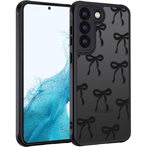 JGD-Coque pour Samsung Galaxy S22 5G, Étui Mat Translucide avec Motif de N?ud Arc Papillon Minimaliste Housse PC Dur Arrière Anti-Rayures + TPU Bumper Fine Antichoc, Noir