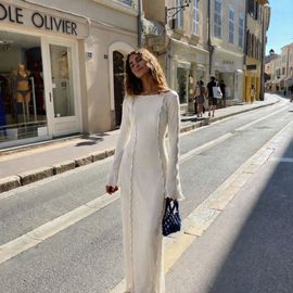 Robe Longue Côtelée Beige Rosé H&M – Xxs / Xs – Viscose – Coupe Ajustée – Minimal Chic