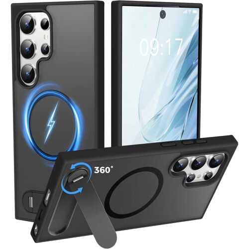 JGD-New-One Coque Pour Samsung Galaxy S24 Ultra avec Support [Intégré 360° Invisible] [Magnétique & MagSafe Compatible] [Militaire Antichoc] Silicone Bumper 5G Béquille Case - Mate Protection Étui No