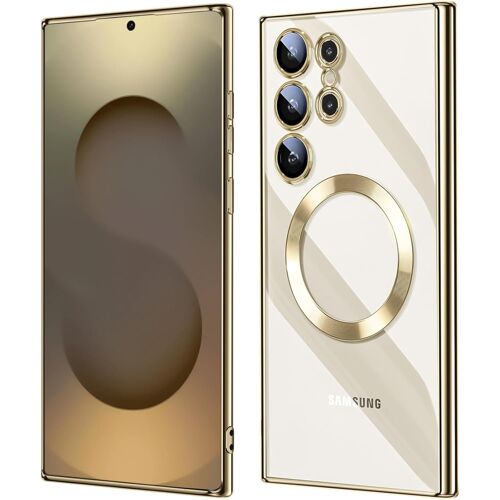 JGD-Coque Magnétique Samsung Galaxy S25 Ultra 5G Compatible avec MagSafe [Protection Objectif Caméra] Housse de Téléphone éclat Métallique, Etui Silicone Transparente Antichoc,Gold Titane