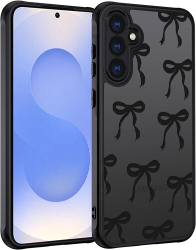 JGD-Coque pour Samsung Galaxy S25 5G, Étui Mat Translucide avec Motif de N?ud Arc Papillon Minimaliste Housse PC Dur Arrière Anti-Rayures + TPU Bumper Fine Antichoc, Noir