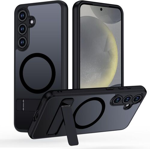 JGD-Coque pour Samsung Galaxy S24 5G Compatible avec MagSafe, Etui Translucide Matte avec Béquille Magnétique Case [3 Modes de Support Réglable] Protection Anti Chutes de Qualité Militaire Housse, No