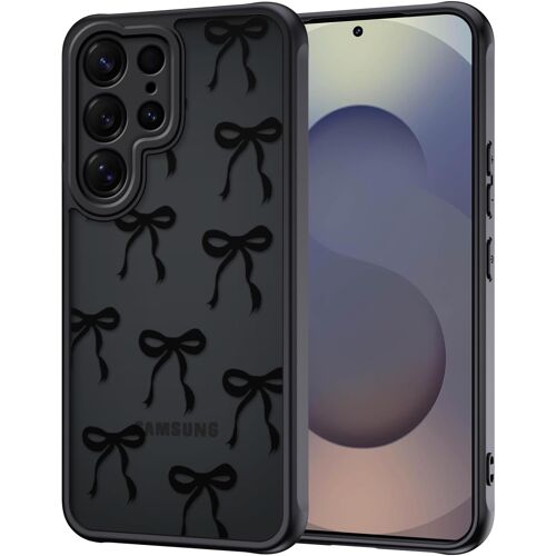 JGD-Coque pour Samsung Galaxy S25 Ultra, Aesthetic Papillon Motif Étui Translucide Mat Silicone TPU + PC Anti-Jaune Antichoc Housse Protection de la Caméra Bumper Case pour Filles Femme, Noir
