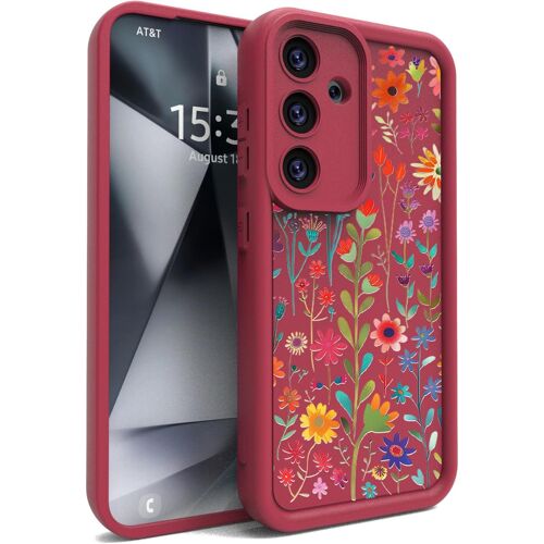 LORANKA-Coque pour Samsung Galaxy S24 FE - Étui Silicone Souple Fine Légère Elegant Désign, Protection Caméra Antichoc Anti-Rayures Mince Housse (Wine Red,Flowers)