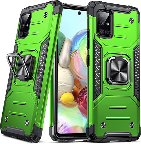 LORANKA-Coque Compatible avec Samsung Galaxy A71 4G, Housse de Protection Antichoc de Qualité Militaire, Etui avec Anneau Métallique Rotatif à 360° [Support Magnétique], Verte Herbe