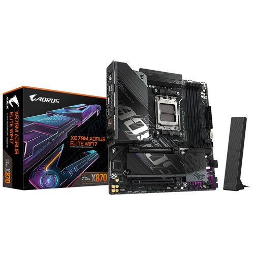 GIGABYTE X870M AORUS ELITE WIFI7 Carte Mère - Compatible avec les processeurs AMD Ryzen 9000, VRM numérique 14+2+2 phases, jusqu'à 8200 MHz DDR5 (OC), 1 x PCIe 5.0 + 1 x PCIe 4.0, Wi-Fi 7, LAN 2.5 GbE, USB 4