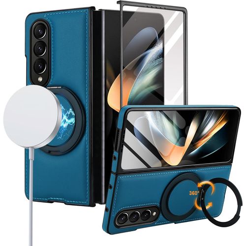 LORANKA-Coque pour Samsung Galaxy Z Fold 3, Support Rotatif à 360° avec Protection d'écran, Cuir PU, Charge sans Fil, Antichoc et antichute,étui pour Samsung Galaxy Z Fold 3 (Bleu)