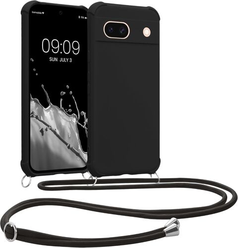 KALANKA-Coque de protection compatible avec Google Pixel 8a - Avec cordon de suspension - En silicone noir