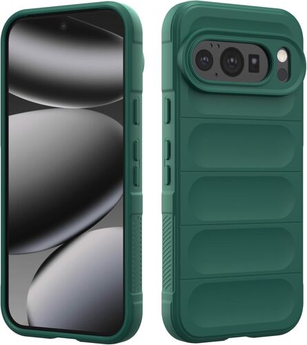 LORANKA-Coque en Silicone Compatible avec Google Pixel 10 / Pixel 10 Pro, Étui Protection Antichoc, Housse avec Protege de Camera, Doublure Douce en Tissu Microfibre Protection Complète (Vert Foncé)