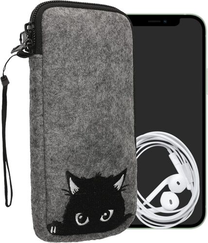 KALANKA-Housse de Protection pour Smartphone Compatible avec XXL - 7" - Sacoche de Protection Téléphone Portable en Feutre Gris-Noir