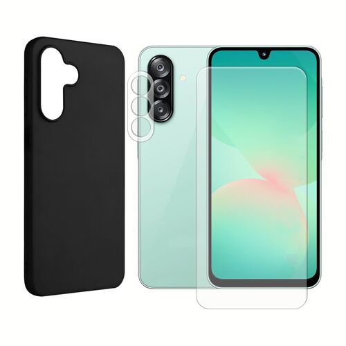 Verre Trempé compatible pour Samsung Galaxy A26 5G SM-A266B 6.7"" + Verre Trempé Caméra Arrière + Coque Noir silicone souple - Visiodirect -