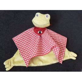 Doudou grenouille plat Ikéa vert rouge vichy blanc bandana mouche