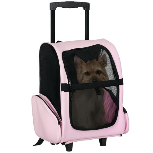 2 En 1 Trolley Chariot Sac A Dos Sac De Transport A Roulettes Pour Chien Chat Rose
