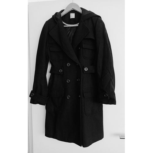 Duffle Coat. Manteau Noir A Capuche. Camaieu. Polyester. Taille 36