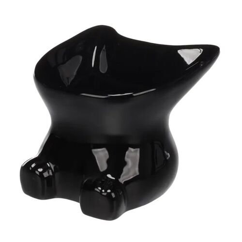 Gamelle Pour Chat - Dobby Noir - 12 Cm - Céramique Émaillée - Design Chic En Forme De Chat
