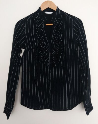 Chemise Chemisier Noir Rayé Blanc À Jabot. Promod. Coton. Taille 38