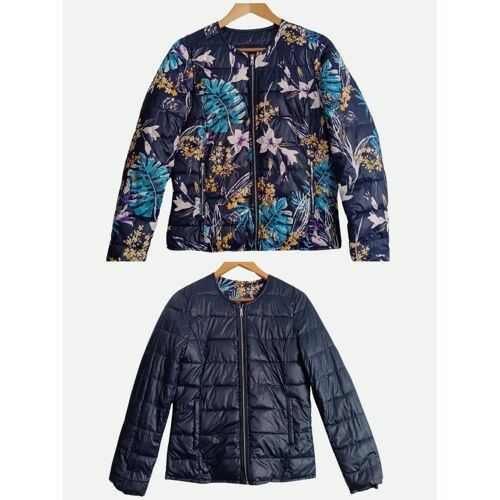 Doudoune Reversible Bleu Marine Feuilles Et Fleurs Multicolore Et Bleu Marine Uni. Promod. Taille 36