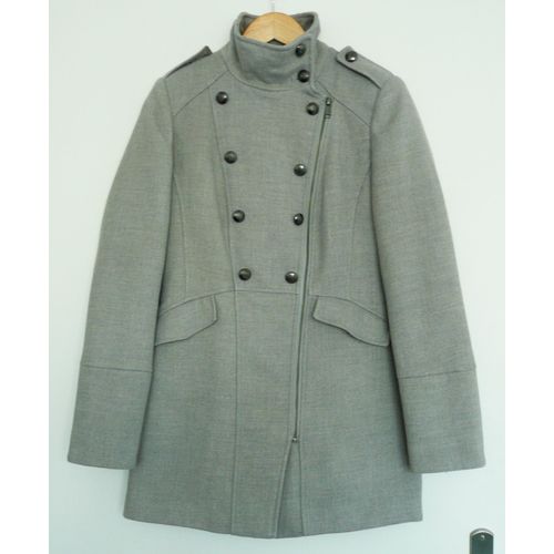 Trench. Manteau. Gris. Promod. Polyester. Viscose. Elasthane. Taille 36