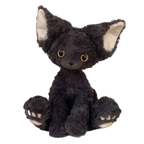 Peluche Chat Devon Rex Noir Poilu 35cm - Doudou Cadeau & Décoration Intérieur (Douce Anti-Peluche)
