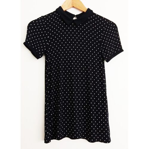 T Shirt Noir A Points Beige. Col Claudine. Pimkie. Viscose. Taille 36