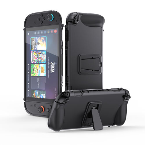 Coque avec Joy-Cons amovibles Compatible avec Nintendo Switch 2 2025 Coque monobloc compatible avec la station d'accueil - avec bracket - Noir