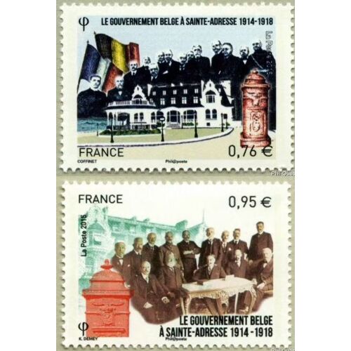 France 2015, Très Belle Paire Neuve** Luxe Timbres Yvert 4933 Et 4934 Emission Commune France-Belgique, Le Gouvernement Belge En Exil À Sainte-Adresse - Le Havre.