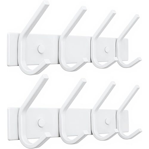 Porte Manteau Mural, Patères Porte Manteaux en Acier Inoxydable Crochet Mural pour Chambre Salle de Bain Cuisine (Blanc, 4-Crochet 2pcs)
