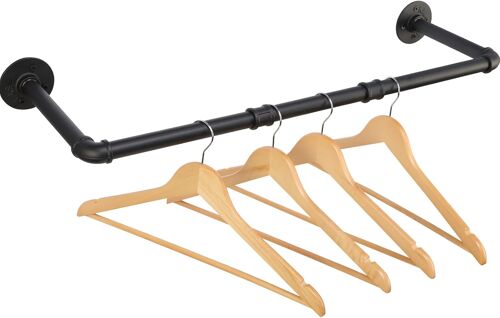 Tringle à vêtements murale en fonte Noir mat 70 cm Charge maximale 50 kg
