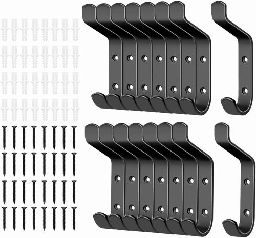 Porte Manteau Mural Patères Porte Manteaux 16 Crochets Noir Porte Manteaux Crochet Mural pour Chambre Salle de bain Cuisine