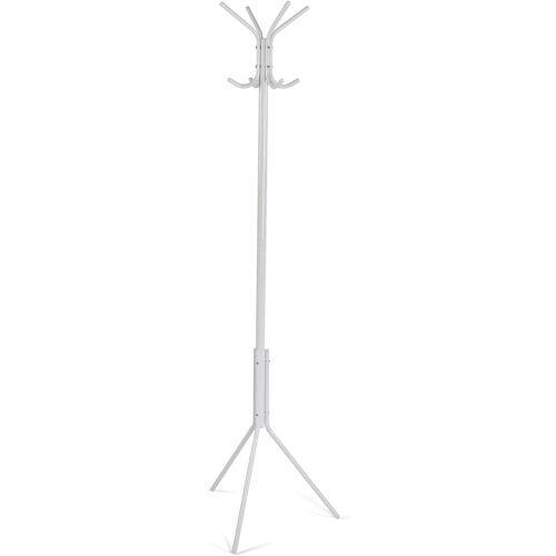 Kala Porte-Manteau Vêtements Portemanteau Style Minimaliste, avec 8 crochets ou cintres pour vêtements ou sacs pour le couloir, Dimensions (H x l x L) 174 x 42 x 48 cm, Métal, Couleur: Blanc