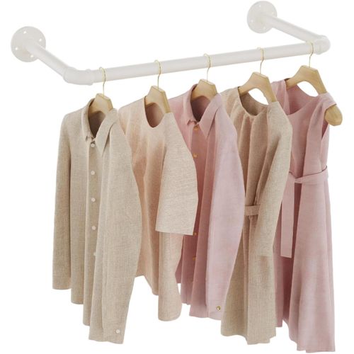 Tringle à Vêtements Murale Industriel, Portant à Vêtements Mural, Barre à Vêtements Amovible et Multifonction, Heavy Duty Tringle Penderie en Métal, 54 cm, Crème, SG54W-1