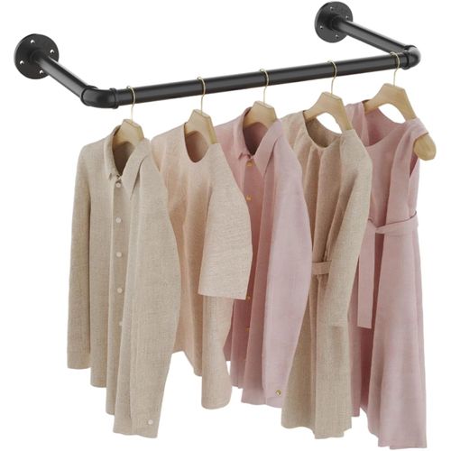 Tringle à Vêtements Murale Industriel, Portant à Vêtements Mural, Barre à Vêtements Amovible et Multifonction, Heavy Duty Tringle Penderie en Métal, 54 cm, Noir, SG54B-1