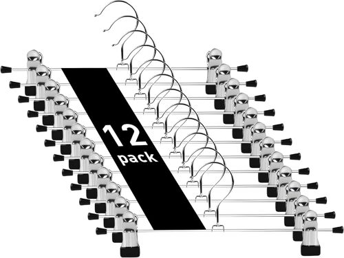 WEIDMAX Cintres pour Pantalon Cintres pour Jupe en Chrome Solide avec Pinces antidérapantes 28 cm (11") (Paquet de 10)