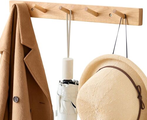 Porte Manteau Mural en Bois de Noyer, 50cm Patere Portemanteaux pour Vestes, Manteaux, Foulards, Sacs, 5 Crochets Porte manteau en Bois pour Chambre à coucher