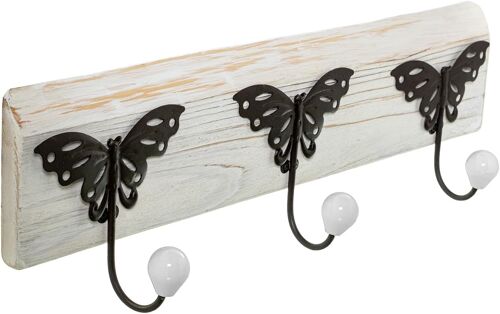 Porte-manteau mural en bois avec 3 crochets en métal et céramique blanc et noir 48 x 8 x 15 cm