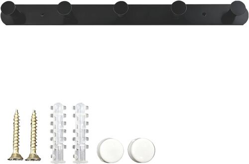 Porte-manteau mural noir avec 5 crochets, patère lourde, pour serviettes de salle de bain, vêtements de chambre à coucher, serviettes de cuisine