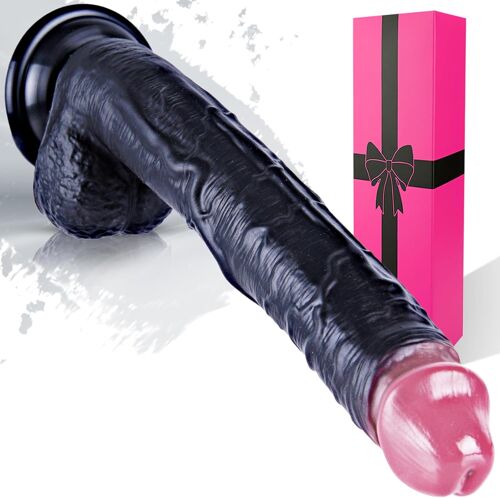 Gode Anal En Silicone Noir De 21,5 Cm, Fin Et Réaliste, Avec Ventouse Puissante ;Gode Fin Pour Point G, Avec Testicules, Idéal Pour Débutants ; Plug Vaginal Et Anal ;Godes Portable,Adapté Pour Couples