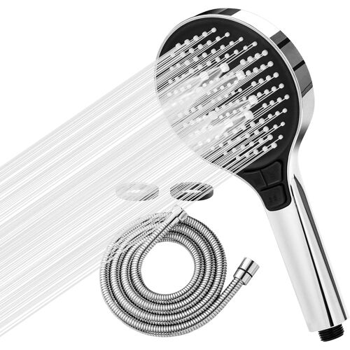 Tête de Douche et Tuyau 2 m, Pommeau de Douche à Main Haute Pression, 5 Modes de Pulvérisation, Design Turbocompressé Universel pour Basse Pression d'Eau