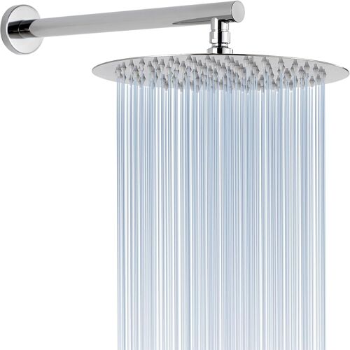 Pommeau de Douche à Effet Pluie avec Bras d'Extension, Pommeaux de Douche à Effet Pluie en Acier Inoxydable, Pommeau de Douche Rond à Haut Débit (Pomme de Douche 30cm, Bras de Douche 38cm)