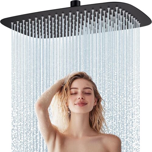 Pommeau de douche, douche à effet pluie, 35 x 25 cm, en acier inoxydable, buses anti-calcaire, noir mat