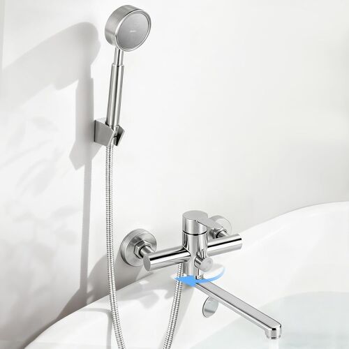 Robinet de baignoire avec douchette, bec long, kit de robinetterie de douche, en acier inoxydable, montage mural, pour salle de bain