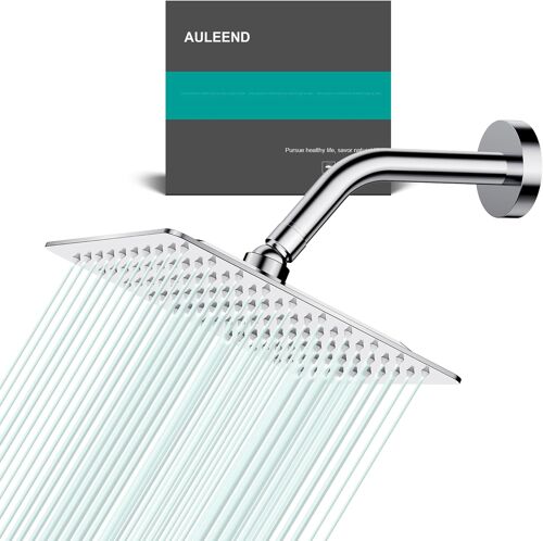 AULEEND Pommeau de douche à effet pluie carré en acier inoxydable à haut débit Design haute pression Expérience de douche incroyable même à faible débit d'eau 20,3 cm Finition chromée