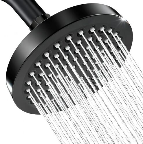 Tête de Douche Pluie Noir, Rond Pommeau de Douche Large, Pommeau de Douches Fixe, Compatible avec Raccords Filetés 1/2"", avec Rotule à 360°, pour Salles de Bain, Hôtel, Salles de Sport